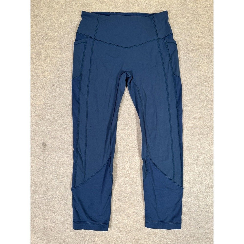 Lululemon Leggings Womens 10 Blue High Rise Cropped Pockets Yoga Athletic Gym
